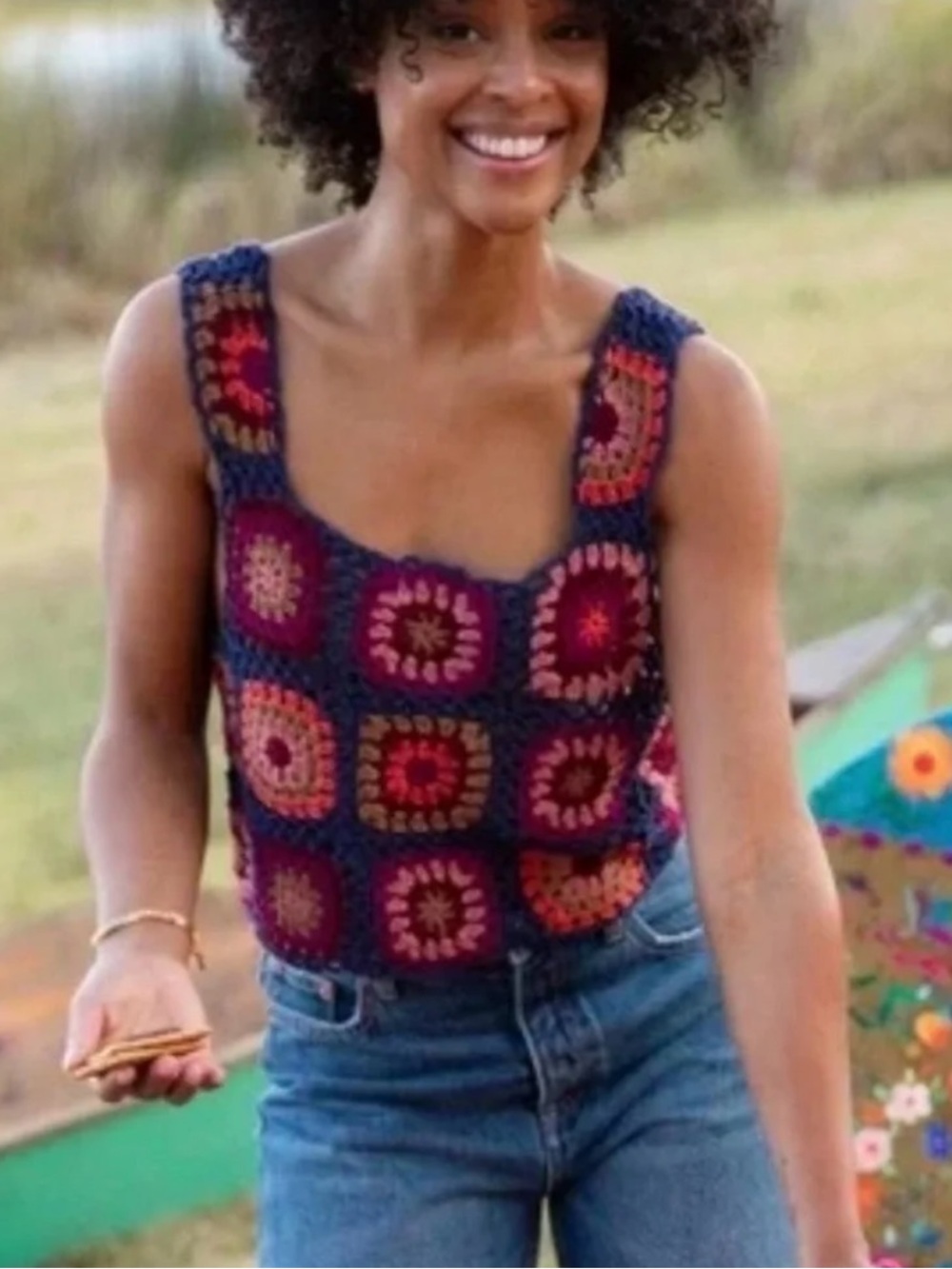 Natural Life Granny Square Crochet Top Size L/XL